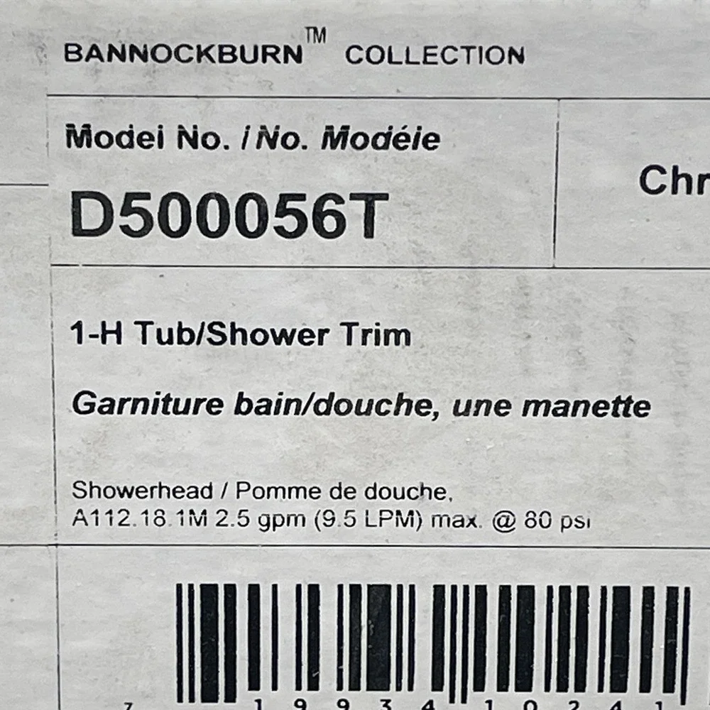 Danze Bannockburn D500056T Chrome 1 Handle Tub Shower Trim Kit New Open Box